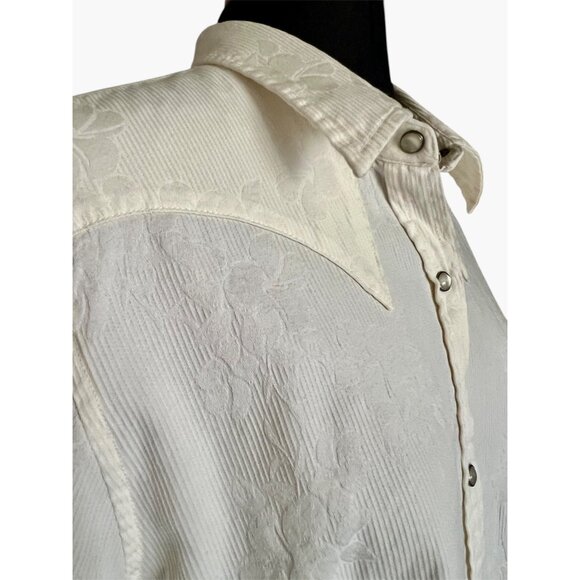 Stetson XL Cream Floral Embossed 100% Cotton Western Pearl Snap Shirt - Picture 6 of 12